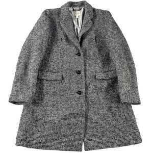 J Crew Factory Tweed Topcoat Coat Grey Black H1493 Size 8 Jacket 3 Button‎
